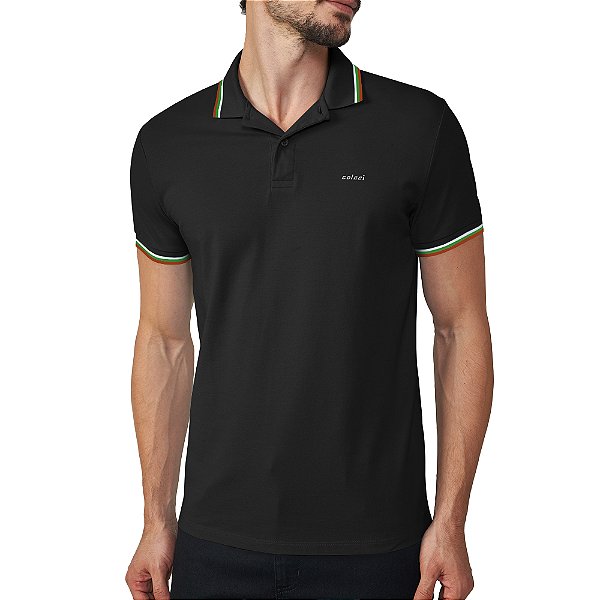 Camisa Polo Colcci 3 Lines Pr25 Preto Masculino