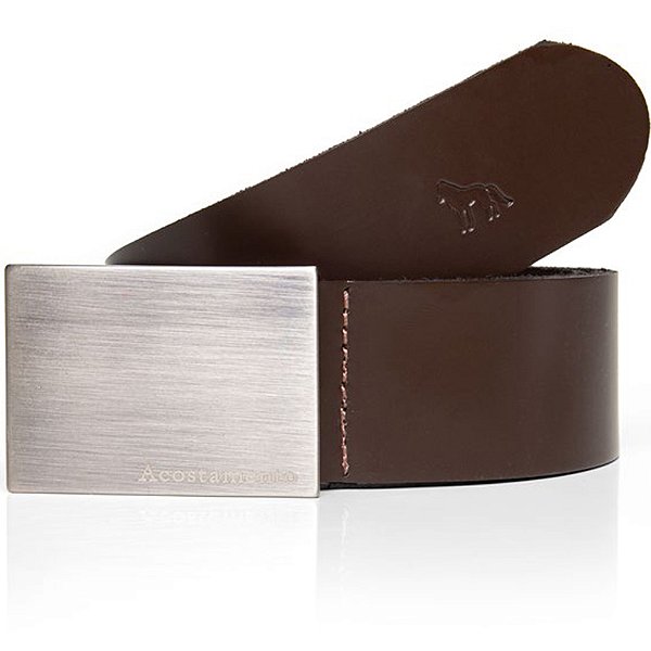 Cinto Couro Acostamento Plate Pr25 Marrom Café Masculino
