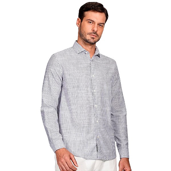 Camisa Aramis Flame Listrada Ve25 Branco e Azul Masculino