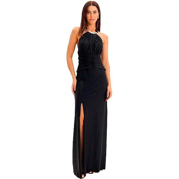 Vestido Lança Perfume Longo Frente Única Pr25 Preto Feminino