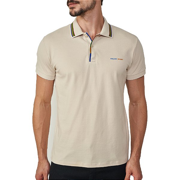 Camisa Polo Colcci Colors Pr25 Bege Taupe Masculino