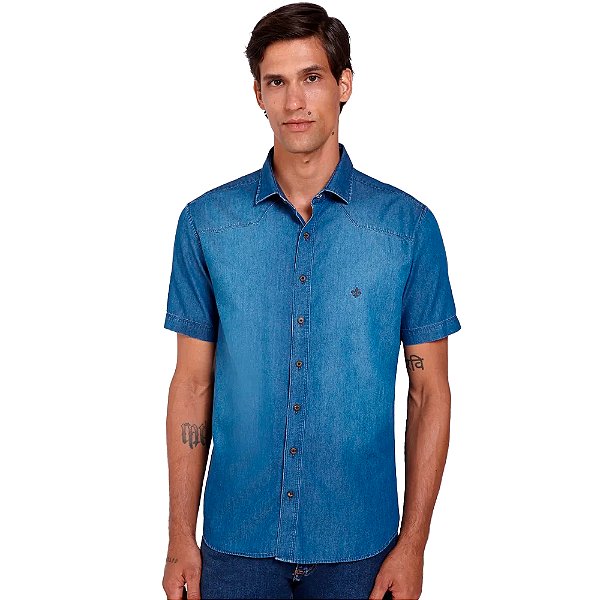 Camisa Jeans Dudalina Slim In24 Azul Masculino