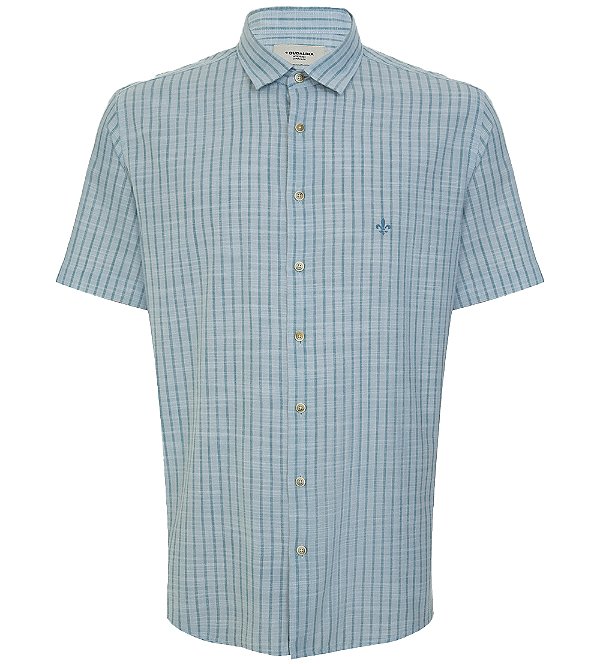 Camisa Dudalina Comfort Fit Slub In24 Azul Masculino