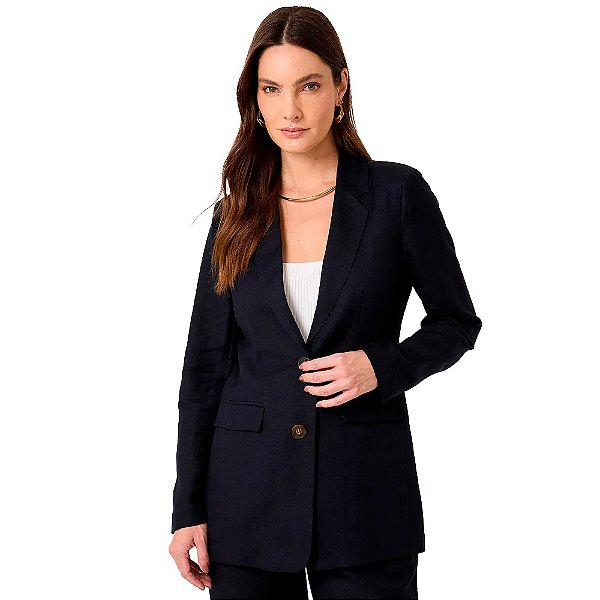 Blazer Dudalina Alongado Linho In24 Marinho Feminino