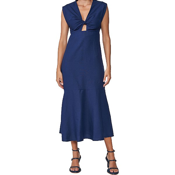 Vestido Linho Colcci Torção Pr25 Azul Darkness Feminino