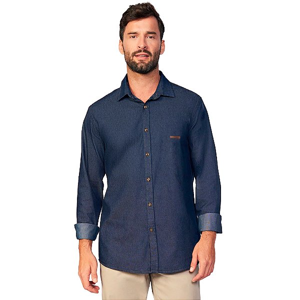 Camisa Jeans Acostamento Slim In24 Azul Escuro Masculino