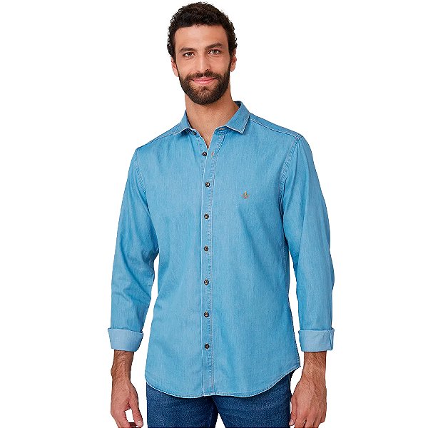 Camisa Jeans Dudalina Lisa Milano Ve25 Azul Claro Masculino