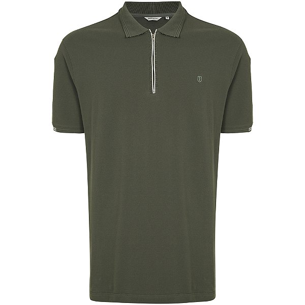 Camisa Polo Individual Zip Slim Ve25 Verde Escuro Masculino