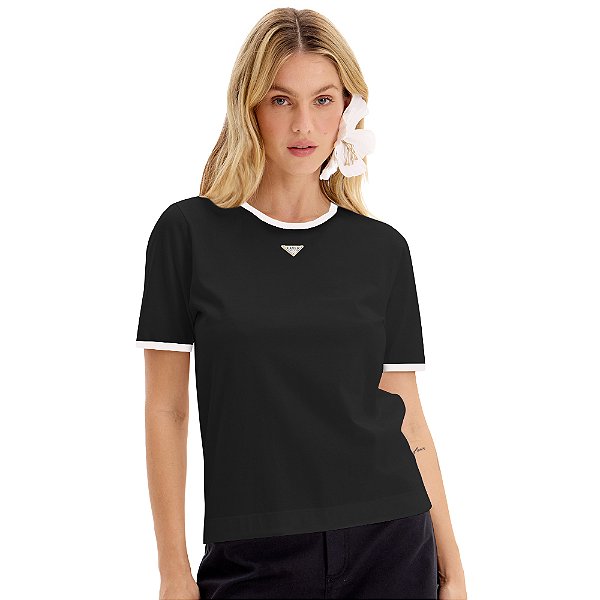 Camiseta Lança Perfume Basic Ve25 Preto e Off White Feminino