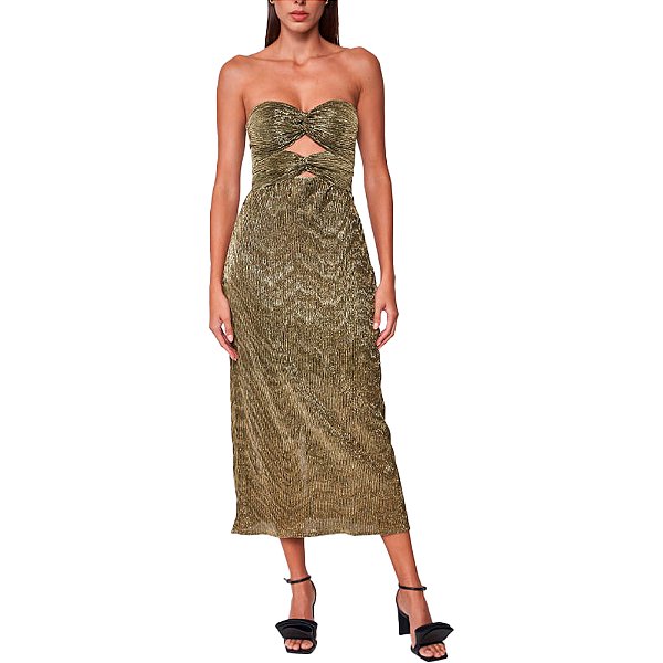 Vestido Colcci Plissado Metal Pr25 Preto e Dourado Feminino