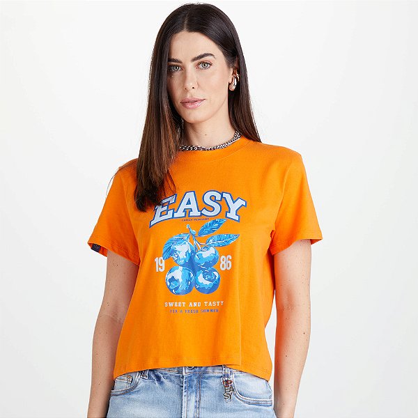 Camiseta Easy Lança Perfume Estampada Ve25 Laranja Feminino