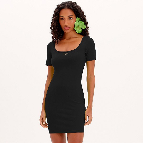 Vestido Curto Lança Perfume Canelado Ve25 Preto Feminino