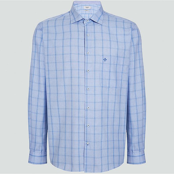 Camisa Dudalina Xadrez Comfort Superfine Ve25 Azul Masculino