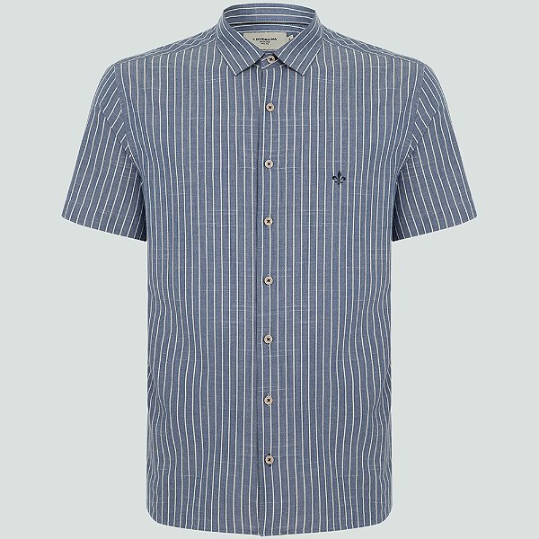 Camisa Slim Dudalina Slub Listrada Ve25 Azul Médio Masculino