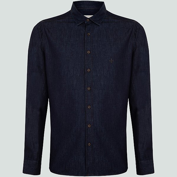Camisa Jeans Dudalina Slim Ve25 Azul Escuro Masculino