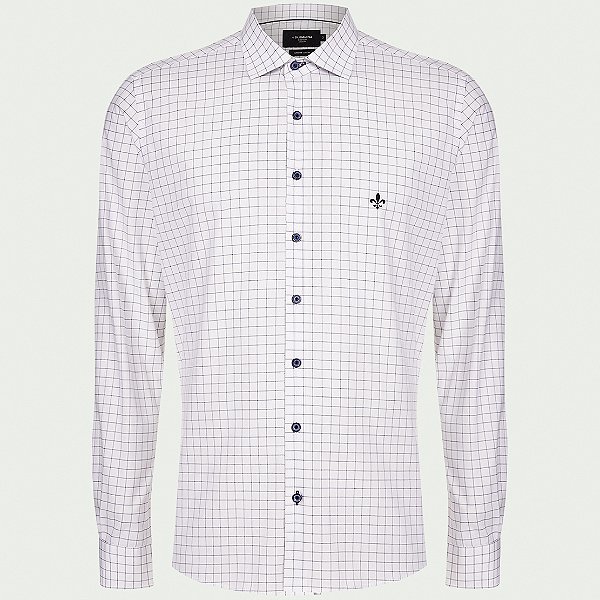 Camisa Slim Dudalina Xadrez Stretch Ve25 Branco Masculino
