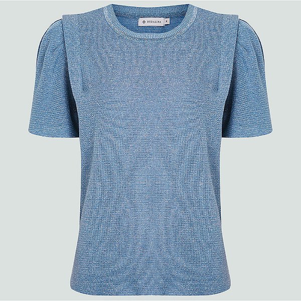 Blusa Dudalina Tricot Lurex Ve25 Azul Feminino