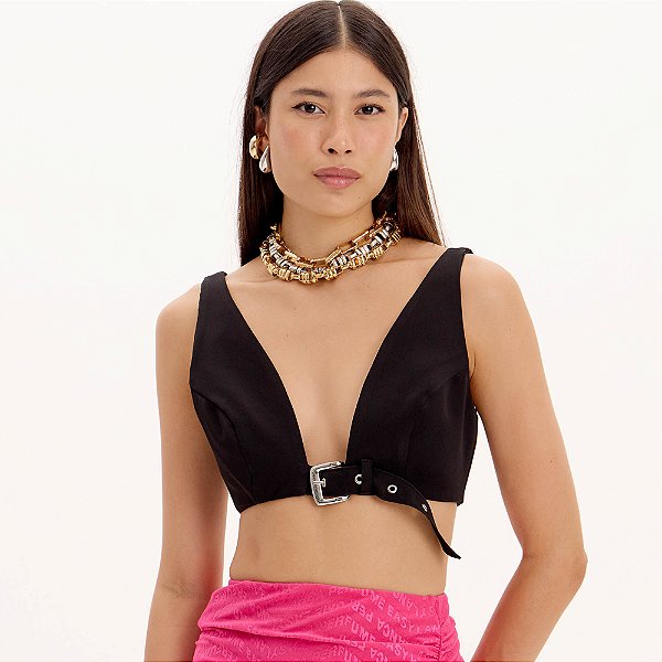 Top Easy Lança Perfume Micro Fivela Ve25 Preto Feminino