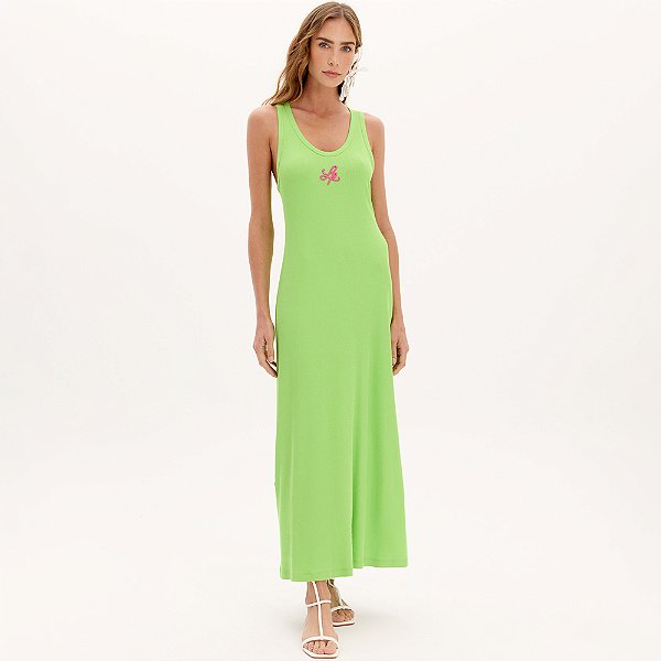 Vestido Super Mid Lança Perfume Canelado Ve25 Verde Feminino