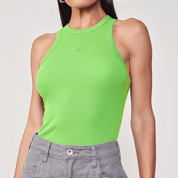 Regata Canelada Colcci Slim Ve25 Verde Iguana Feminino
