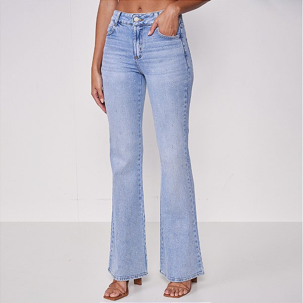 Calça Jeans Colcci Flare Aplicação Pr25 Azul Indigo Feminino
