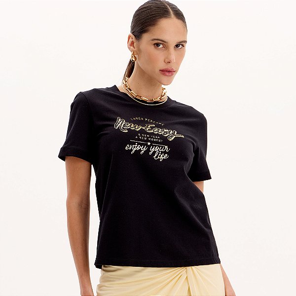Camiseta Easy Lança Perfume Estampa Ve25 Preto Feminino