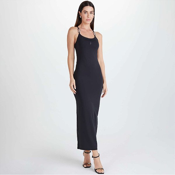 Vestido Mid Easy Lança Perfume Amarração Ve25 Preto Feminino