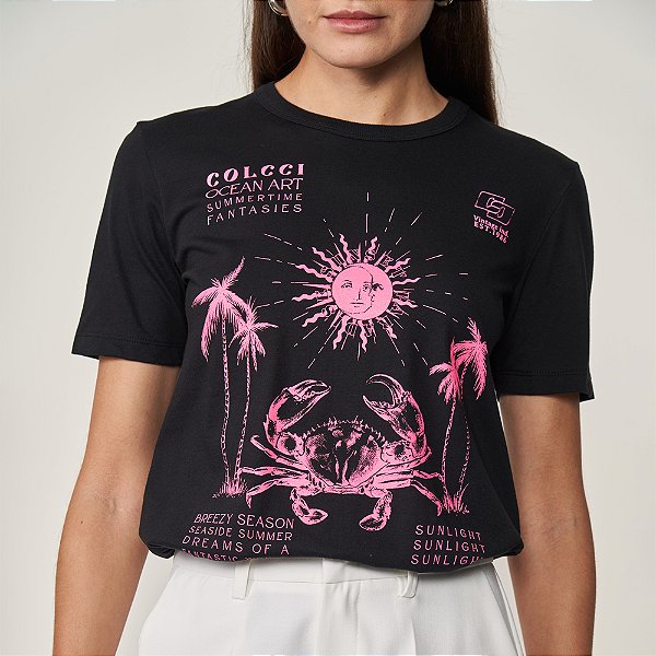 Camiseta Colcci Ocean Art Ve25 Preto Feminino