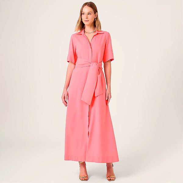 Vestido Dudalina Chemise Faixa Ve23 Rosa Feminino