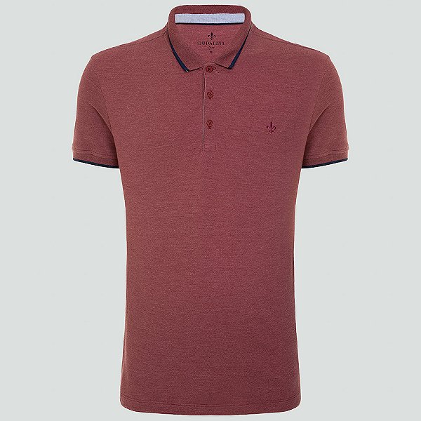 Camisa Polo Dudalina Piquet Det Chambray Ve25 Rosa Masculino