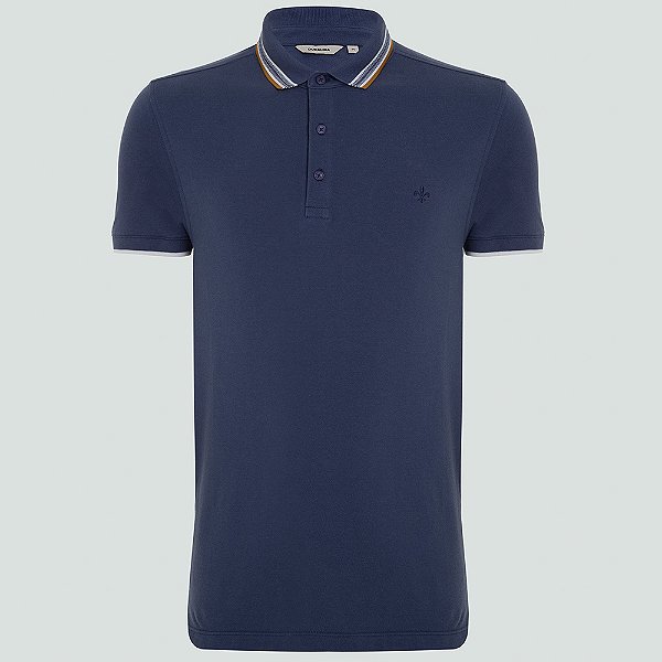 Camisa Polo Dudalina Piquet Frisos Ve25 Azul Masculino