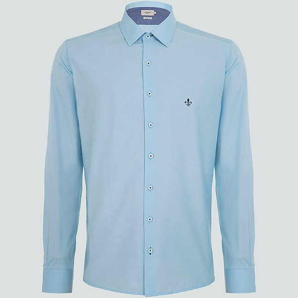 Camisa Slim Dudalina Tricoline Lisa Ve25 Azul Masculino