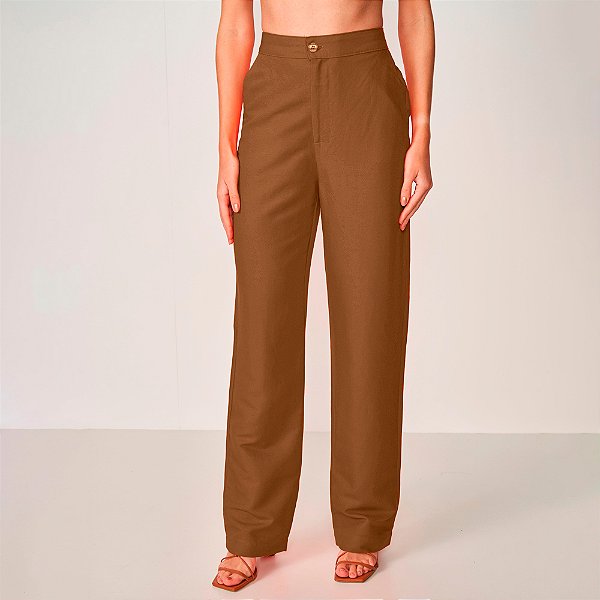 Calça Colcci Linho Ve25 Marrom Drome Feminino