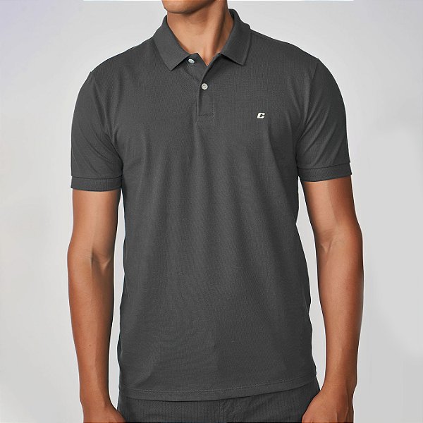 Camisa Polo Colcci Logo Ve25 Cinza Fuligem Masculino