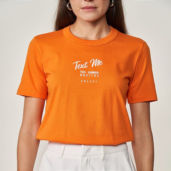 Camiseta Colcci Comfort Ve25 Laranja Salmona Feminino