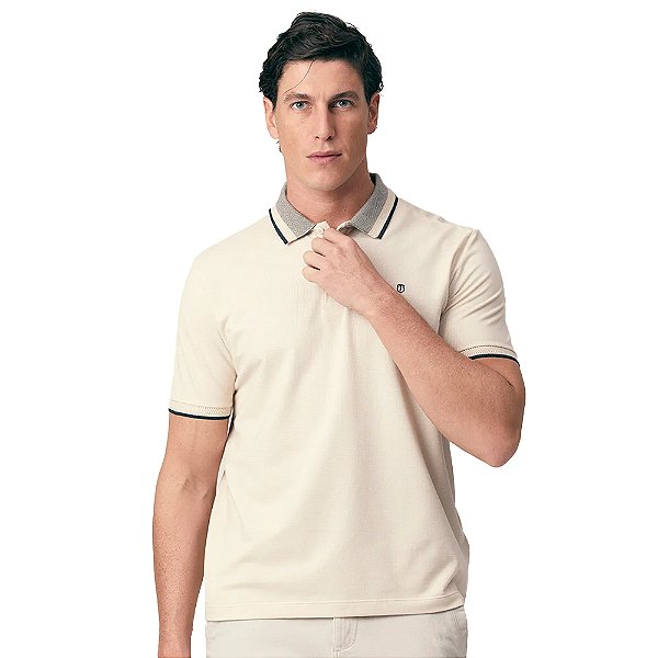 Camisa Polo Individual Piquet Lista Ve25 Off White Masculino