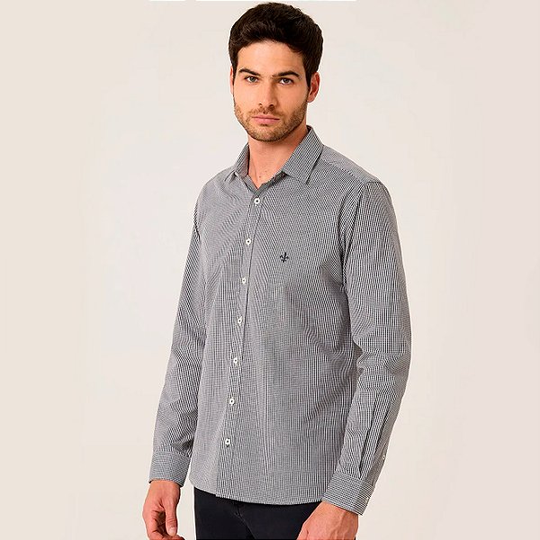 Camisa Dudalina Slim Fio Tinto Vichy Preto Masculino
