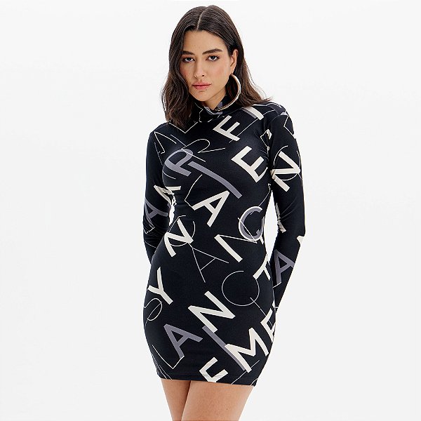 Vestido Curto Easy Lança Perfume Manga Ou25 Preto Feminino