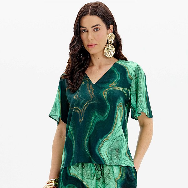 Blusa Lança Perfume Estampada Ou25 Verde Feminino