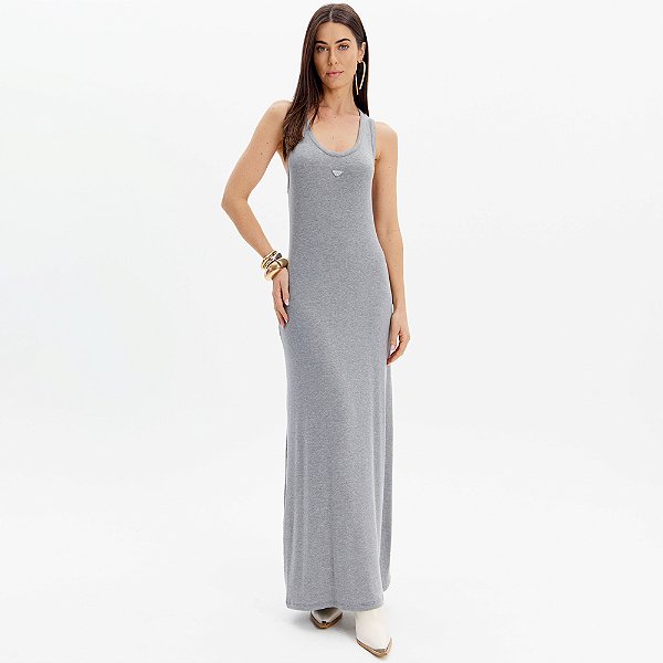 Vestido Canelado Lança Perfume Sem Manga Ou25 Cinza Feminino