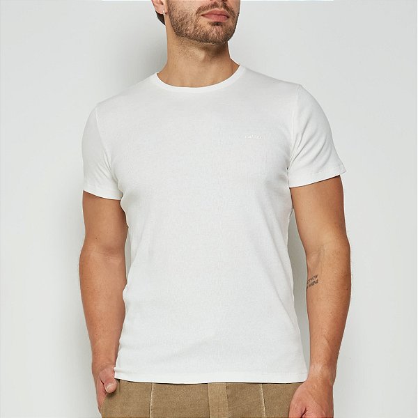 Camiseta Canelada Colcci Slim Ou25 Off White Masculino