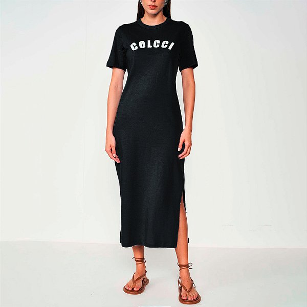 Vestido Midi Colcci Tshirt Ou25 Preto Feminino
