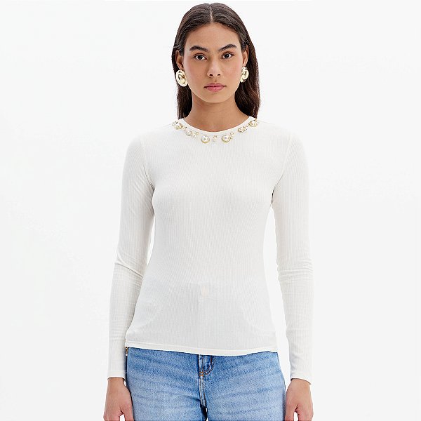 Blusa Canelada Lança Perfume Manga Ou25 Off White Feminino