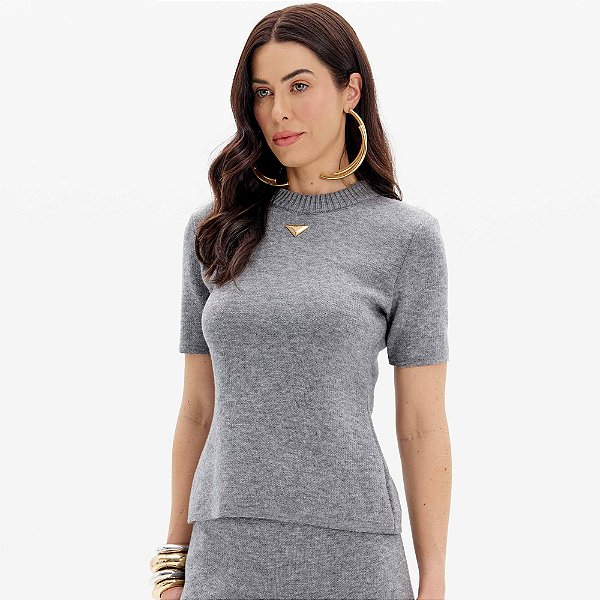 Blusa Tricot Lança Perfume Manga Curta Ou25 Cinza Feminino