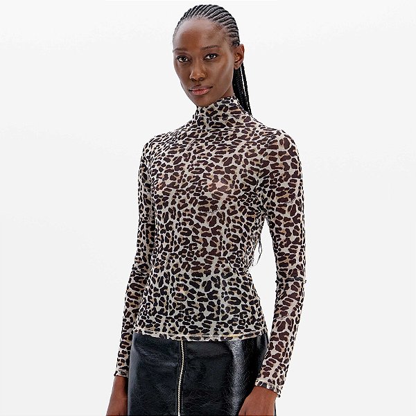 Blusa Lança Perfume Onça Gola Alta Ou25 Bege Feminino