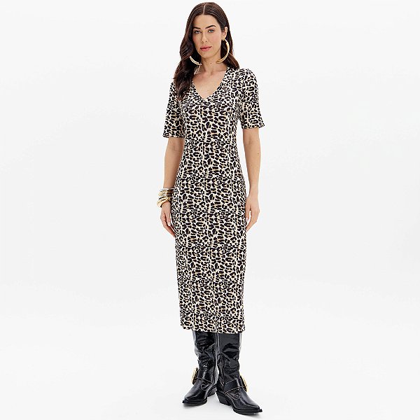 Vestido Midi Lança Perfume Estampado Ou25 Bege Feminino