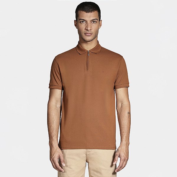 Camisa Polo Aramis Piquet Zip In25 Marrom Masculino