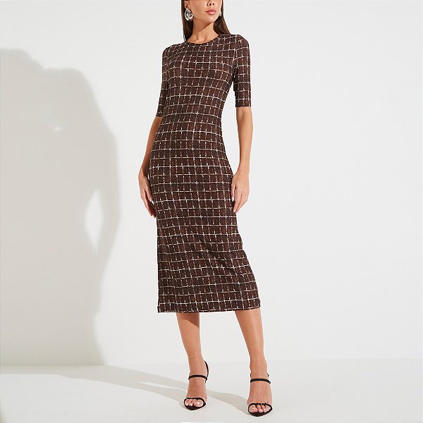 Vestido Midi Forum Square Ou25 Marrom Feminino