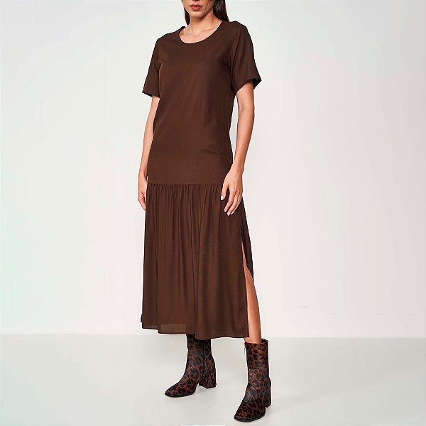 Vestido Midi Colcci Tshirt Ou25 Marrom Feminino