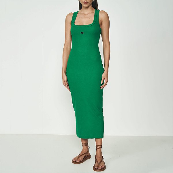 Vestido Midi Colcci Canelado Gola Ou25 Verde Feminino